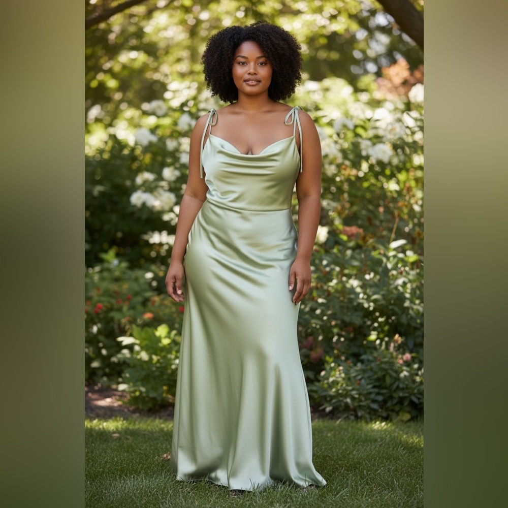 LaDivine Silky Slip Dress in Pale Sage